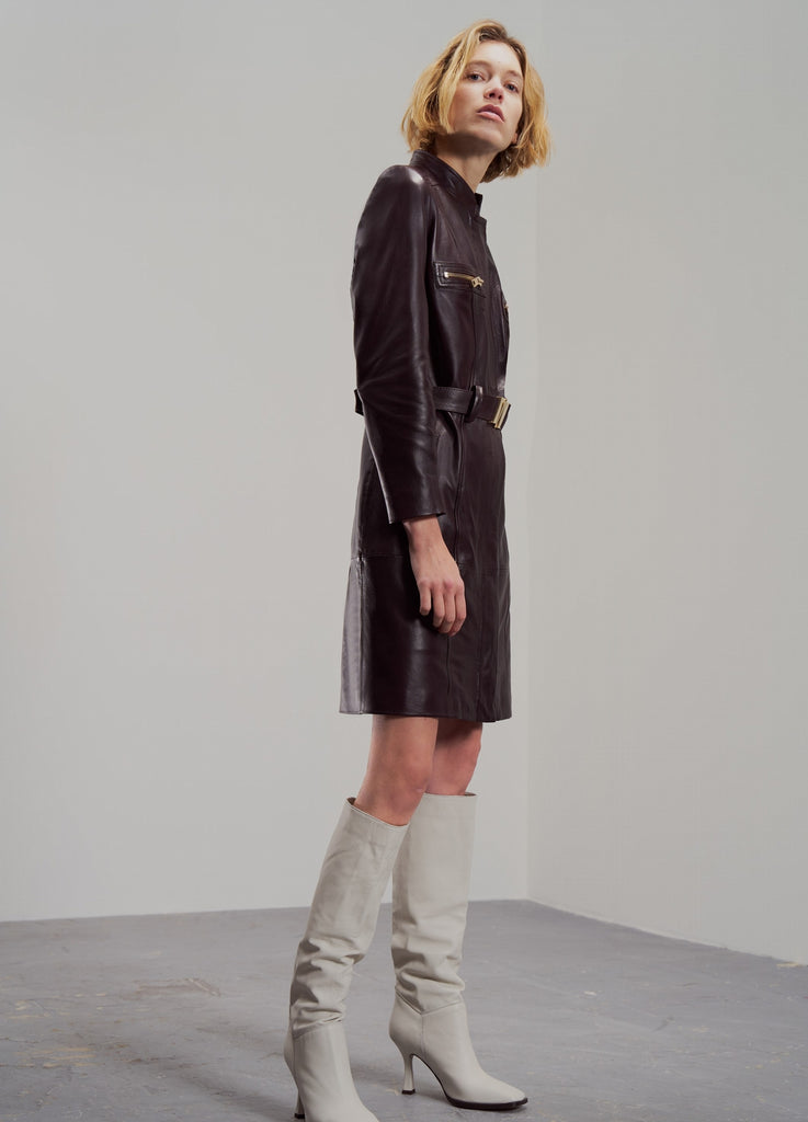 MANTEAU EN CUIR DROIT - STANLEY WAXY LIE DE VIN