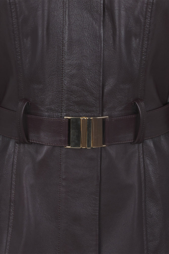 MANTEAU EN CUIR DROIT - STANLEY WAXY LIE DE VIN