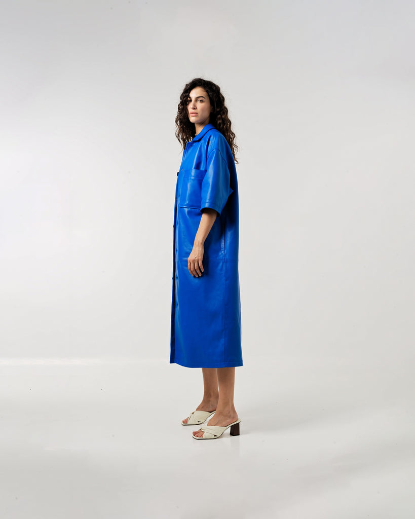 MANTEAU EN CUIR MANCHES COURT - PAMPLONA WAXY MAJORELLE