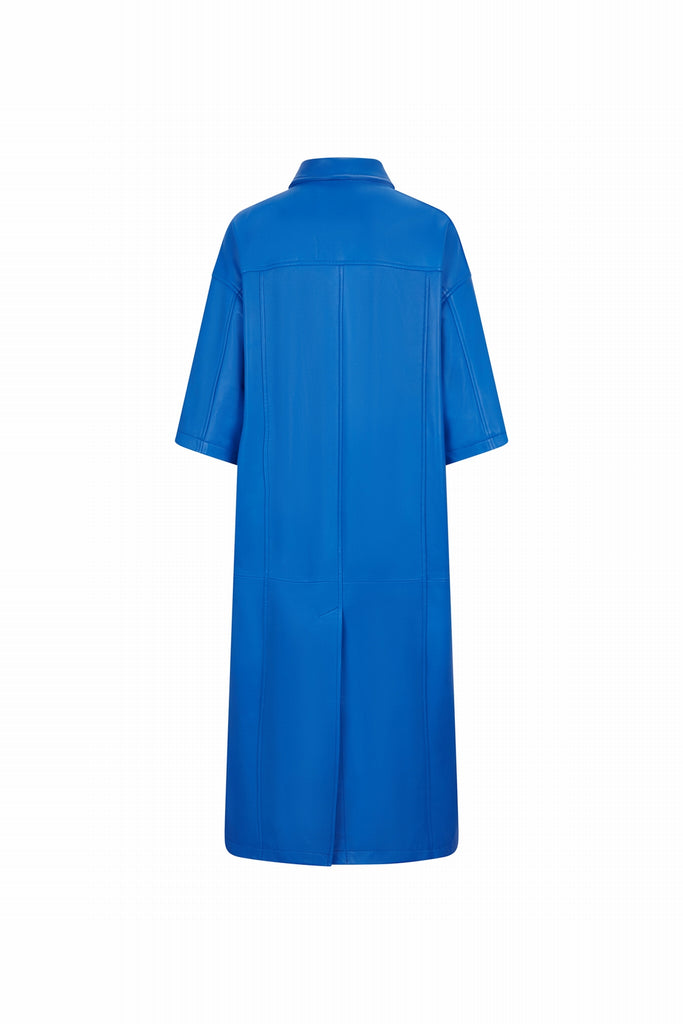 MANTEAU EN CUIR MANCHES COURT - PAMPLONA WAXY MAJORELLE