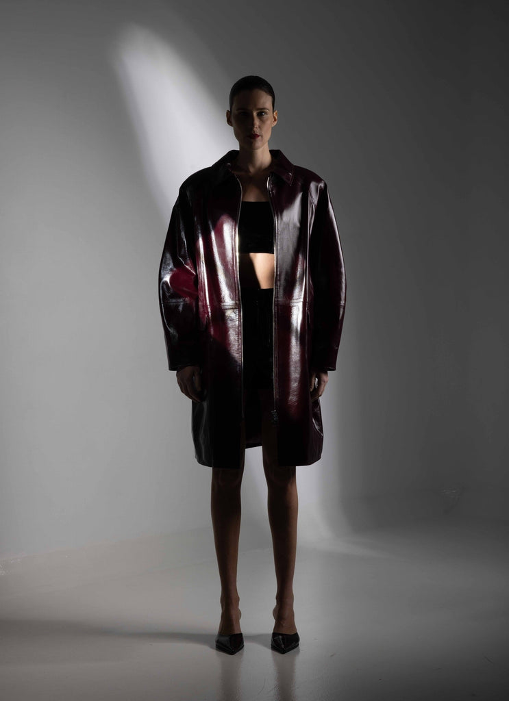 MANTEAU EN CUIR OVERSIZE - LIAKKA CHIANTI