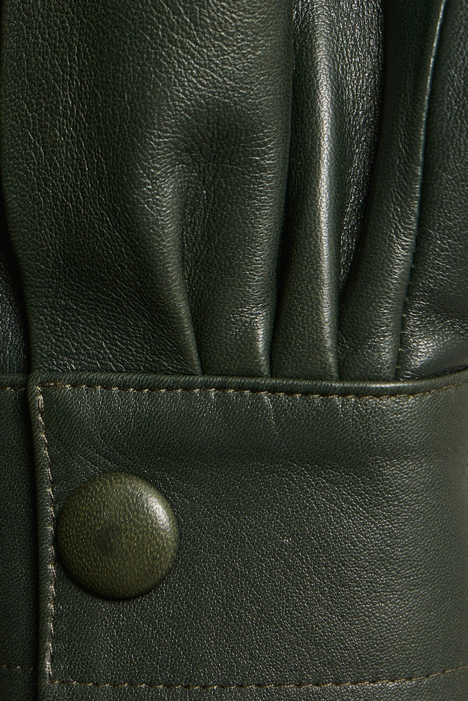 MANTEAU EN CUIR OVERSIZE LONG - MATILA WAXY VERT FORET