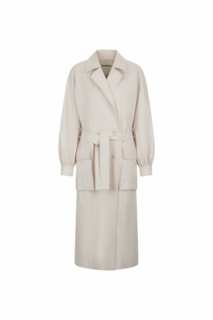 MANTEAU EN CUIR OVERSIZE - MIRAMAR WAXY CREME