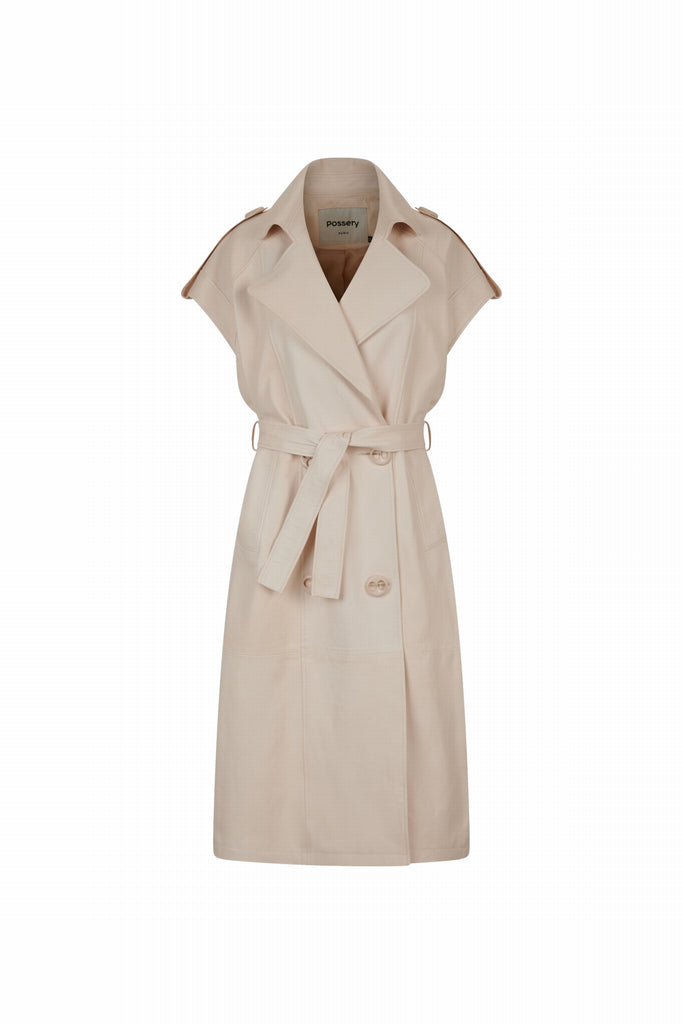 MANTEAU EN CUIR SANS MANCHES - BENIDORM WAXY CREME