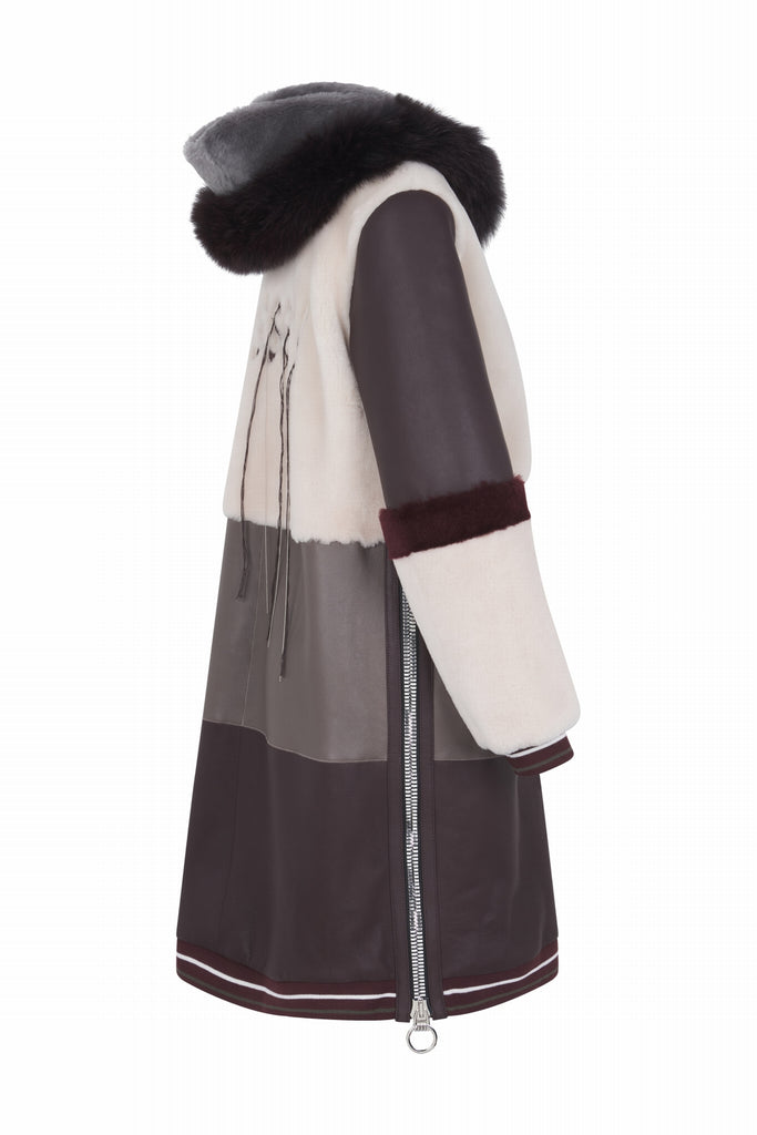 MANTEAU EN PEAU RETOURNÉE - ANNAPOLIS SYRAH TRICOLOR