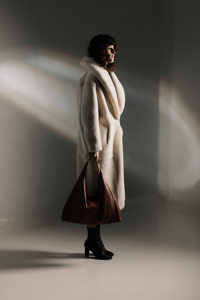 MANTEAU EN PEAU RETOURNEE LONG - JOCKFALL SOFT BLANC/BEIGE