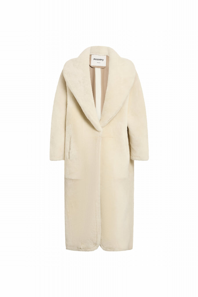 MANTEAU EN PEAU RETOURNEE LONG - JOCKFALL SOFT BLANC/BEIGE