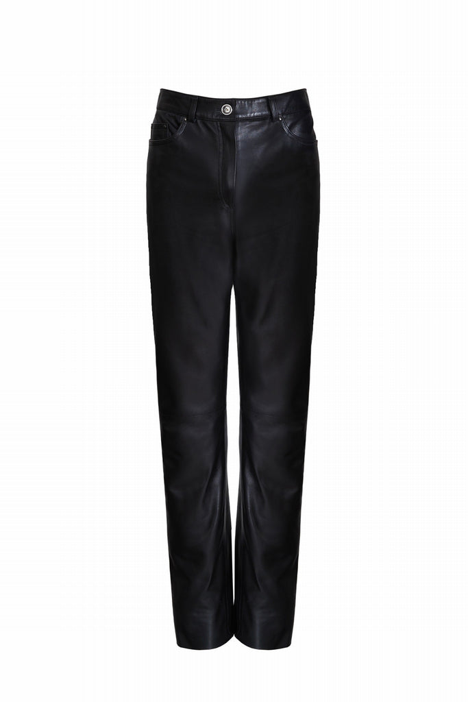 PANTALON CUIR 5 POCHES - BRAN WAXY NOIR