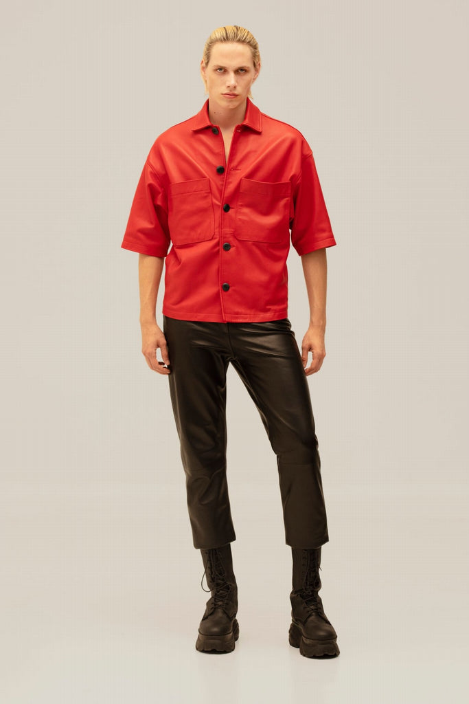 PANTALON CUIR 5 POCHES - BRAN WAXY NOIR