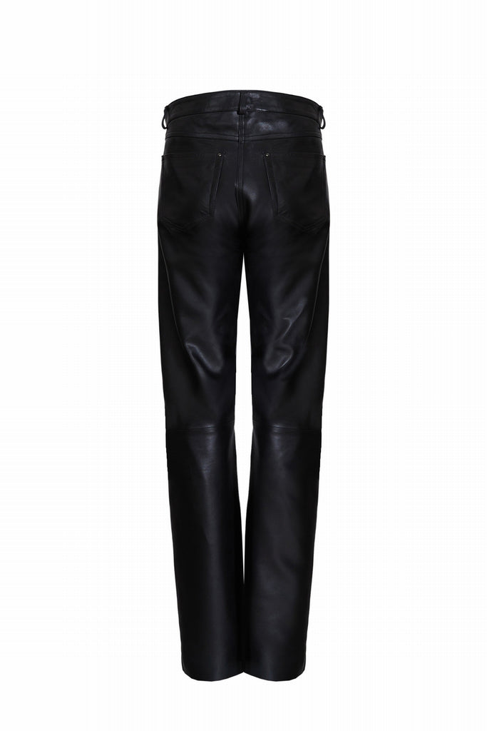 PANTALON CUIR 5 POCHES - BRAN WAXY NOIR