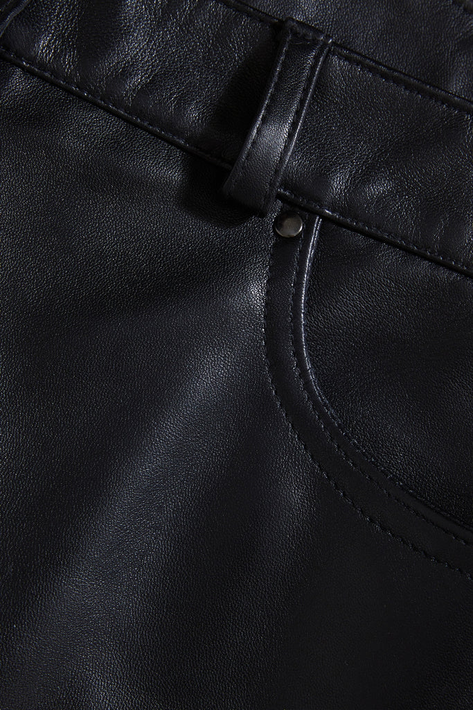 PANTALON CUIR 5 POCHES - BRAN WAXY NOIR