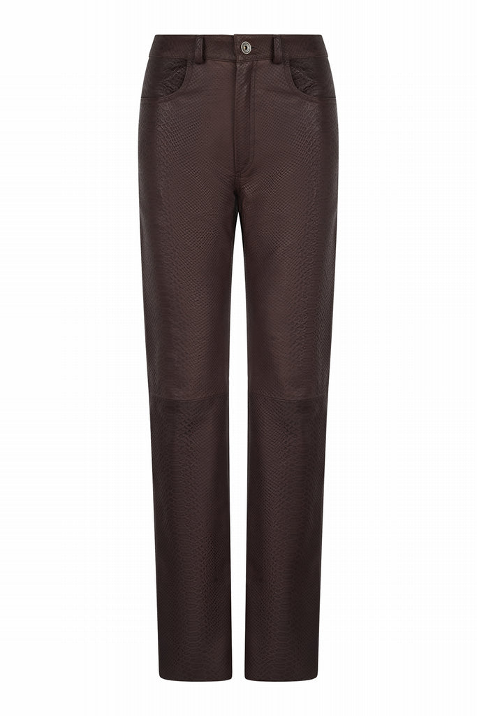 PANTALON CUIR FACON ALLIGATOR - DRYDEN MARRON