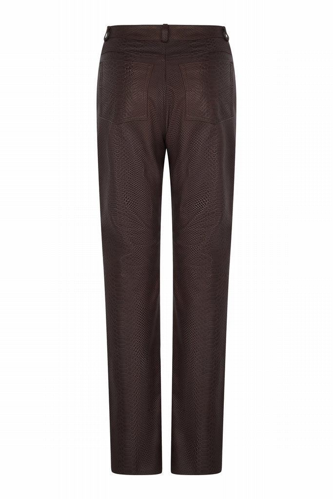 PANTALON CUIR FACON ALLIGATOR - DRYDEN MARRON