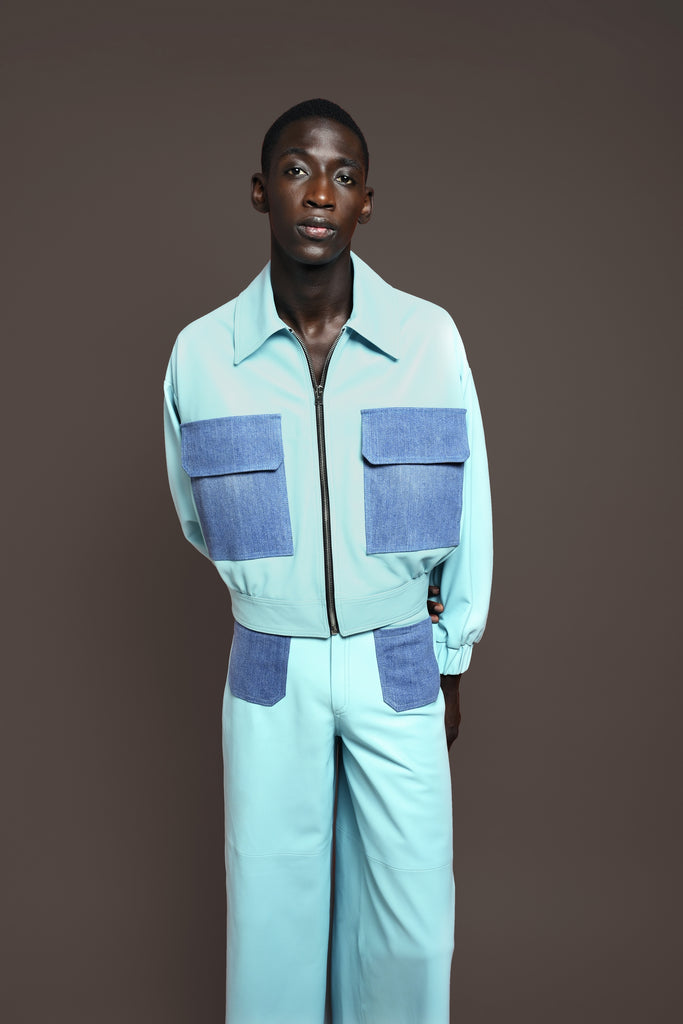 PANTALON EN CUIR AVEC POCHES - LEICESTER WAXY TIFFANY/DENIM