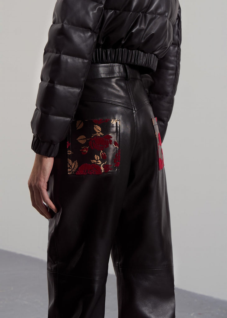 PANTALON EN CUIR - CHURCHILL FLEUR NOIR