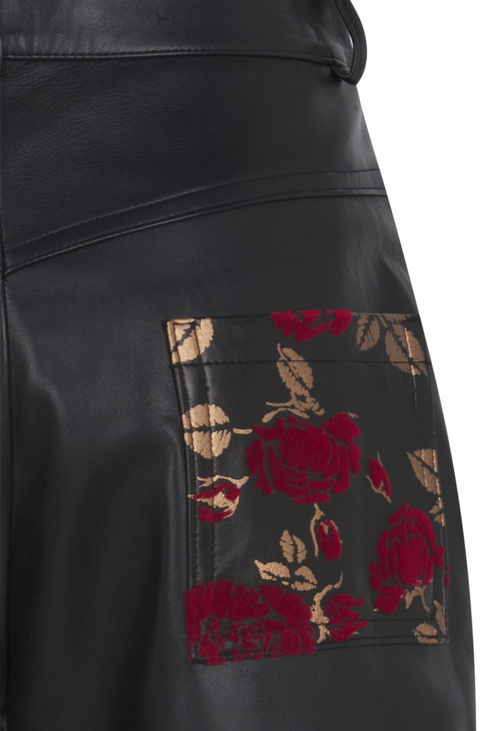 PANTALON EN CUIR - CHURCHILL FLEUR NOIR