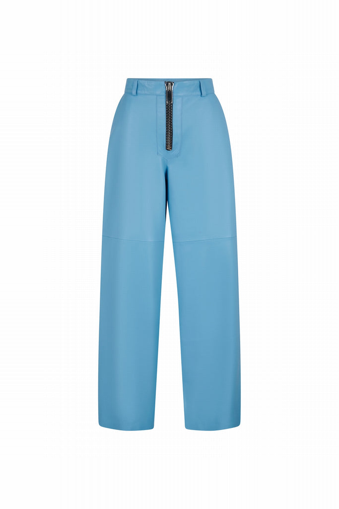 PANTALON EN CUIR GROS ZIP - SALAMANCA WAXY IRIS