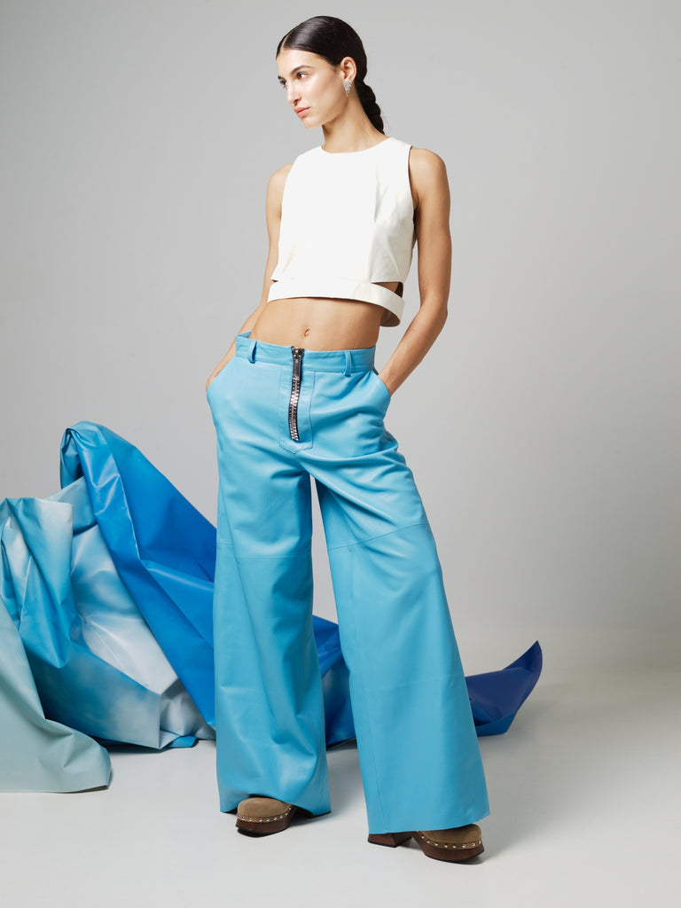 PANTALON EN CUIR GROS ZIP - SALAMANCA WAXY IRIS