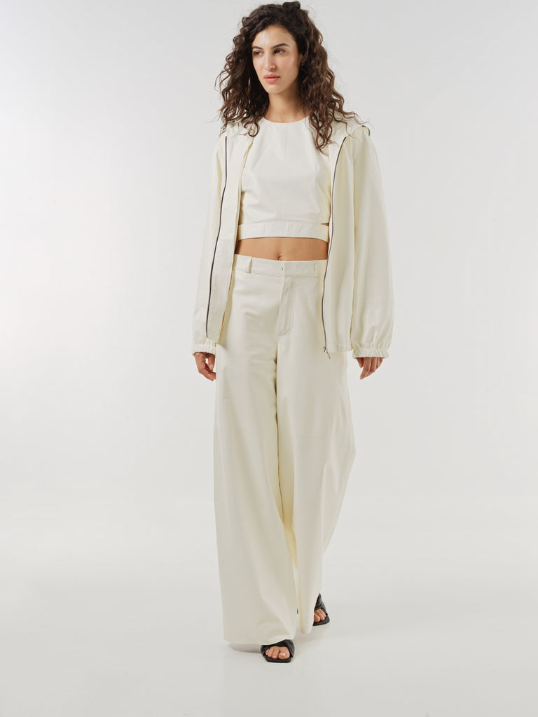 PANTALON EN CUIR PLONGÉ FLARE - FIGUERES BLANC