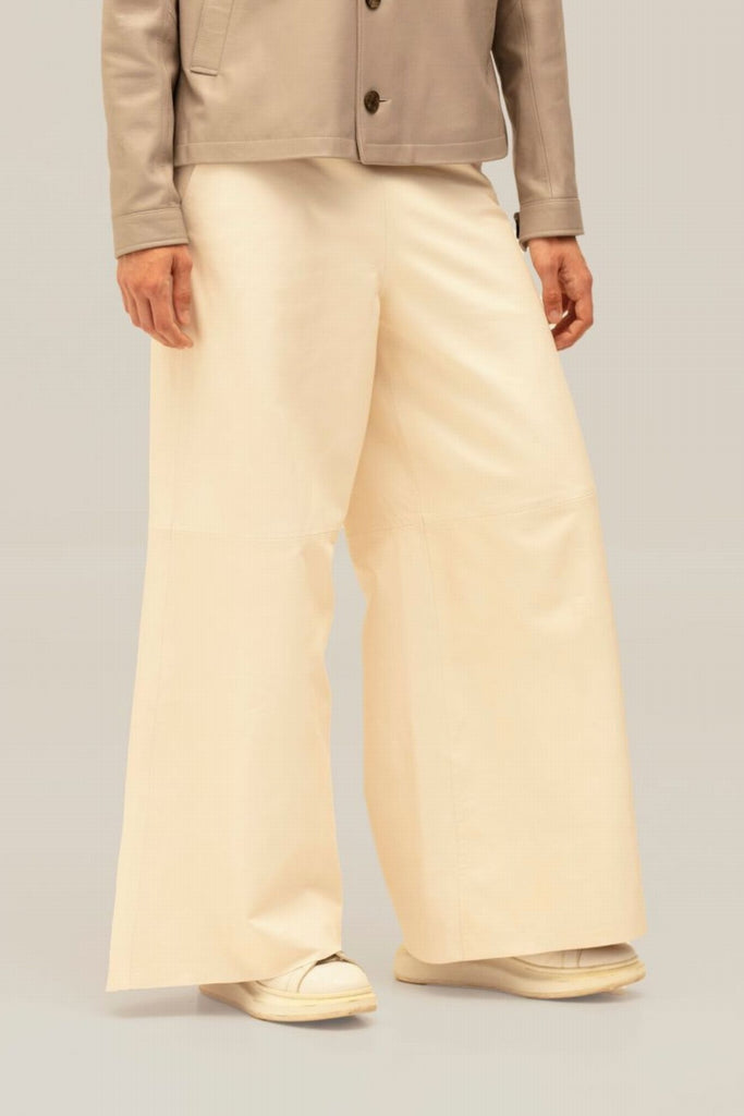 PANTALON EN CUIR RELAXED FIT - GLASGOW WAXY CREME