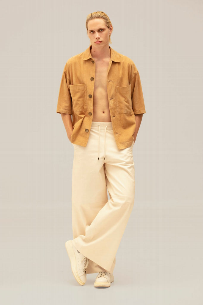 PANTALON EN CUIR RELAXED FIT - GLASGOW WAXY CREME