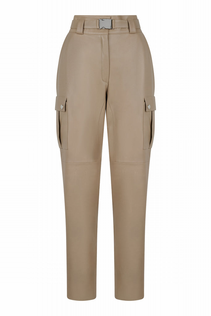 PANTALON EN CUIR STYLE CARGO - TELUS NICKEL SABLE