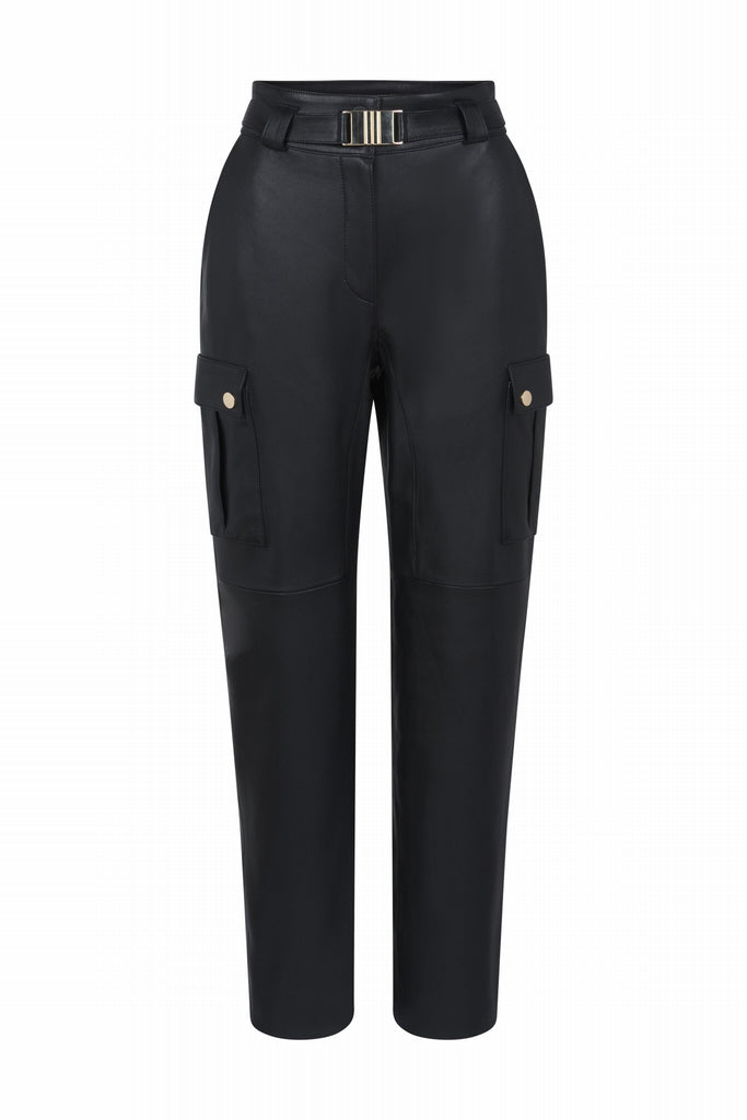 PANTALON EN CUIR STYLE CARGO - TELUS WAXY NOIR