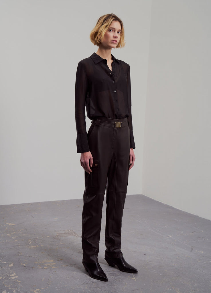 PANTALON EN CUIR STYLE CARGO - TELUS WAXY NOIR