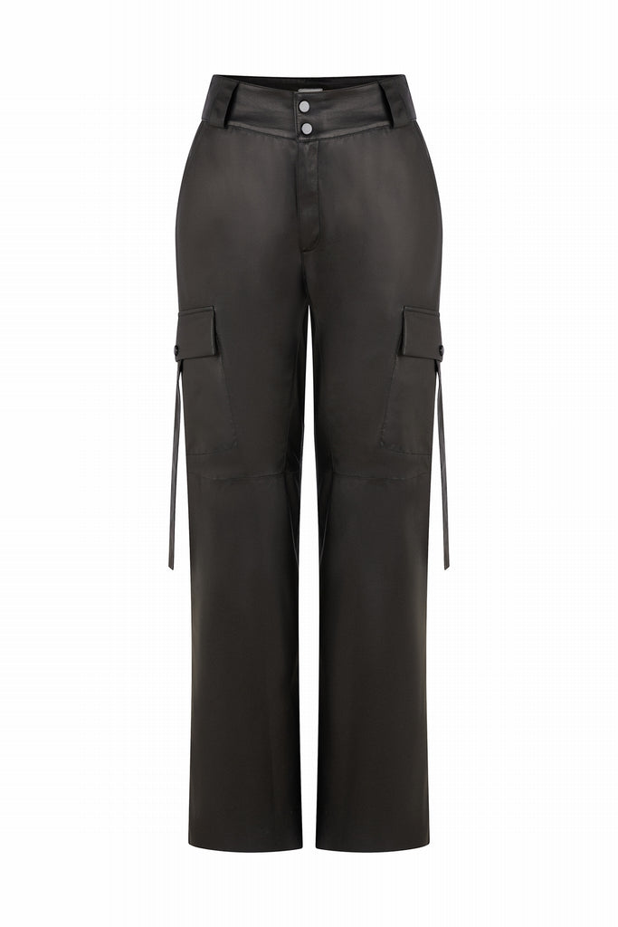 PANTALON EN CUIR TYPE CARGO - HARROGATE PLUM NOIR