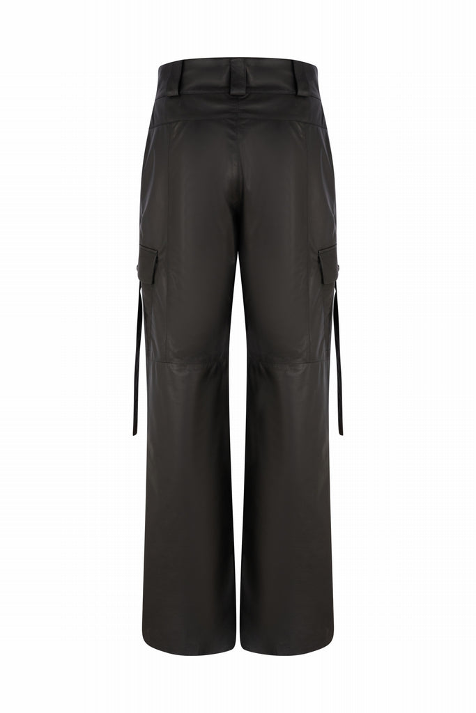 PANTALON EN CUIR TYPE CARGO - HARROGATE PLUM NOIR