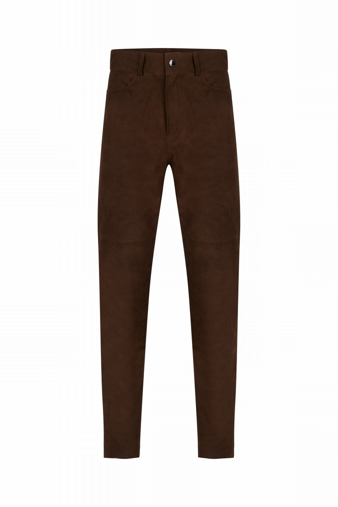 PANTALON EN DAIM COTELÉ - GIJON VEL MARRON