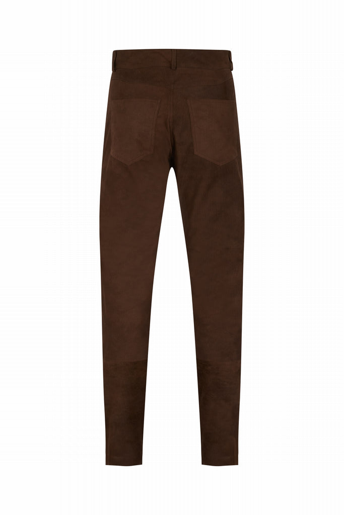 PANTALON EN DAIM COTELÉ - GIJON VEL MARRON