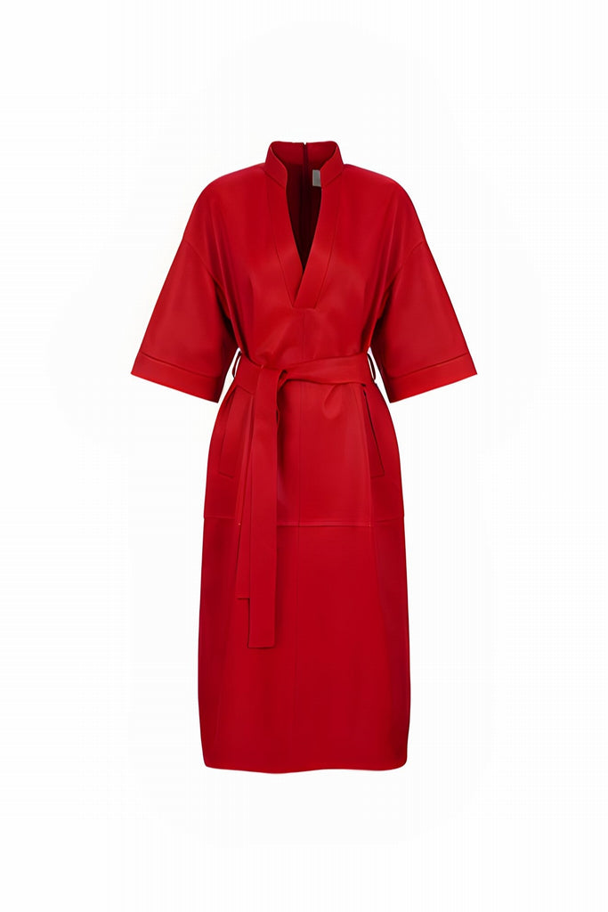 ROBE EN CUIR JAPONISANTE - GUERNICA PLUM COQUELICOT