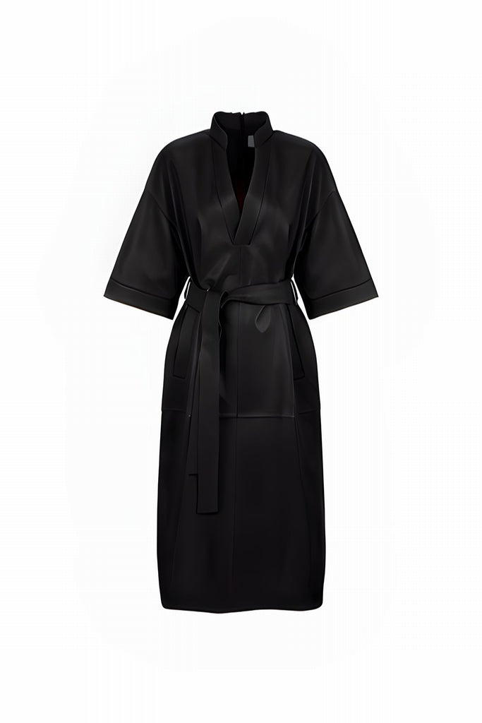 ROBE EN CUIR JAPONISANTE - GUERNICA PLUM NOIR