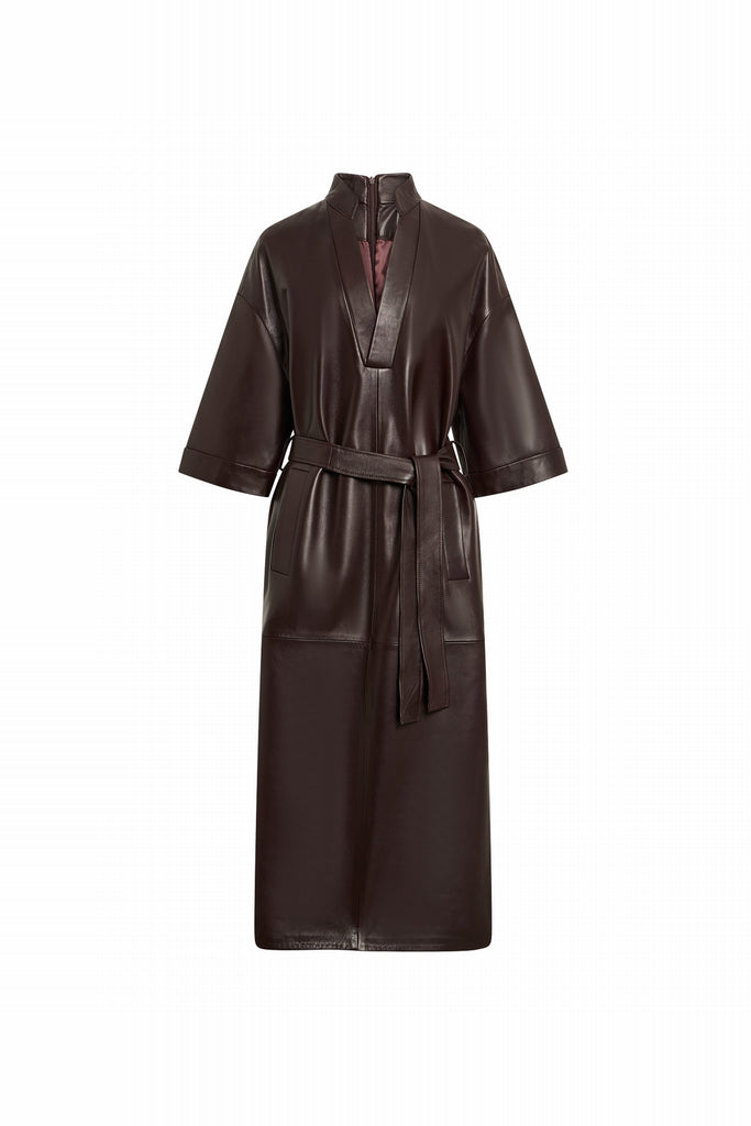 ROBE EN CUIR JAPONISANTE - GUERNICA WAXY LIE DE VIN