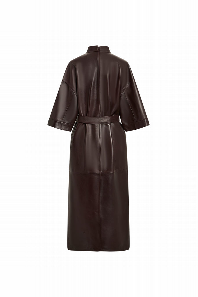 ROBE EN CUIR JAPONISANTE - GUERNICA WAXY LIE DE VIN