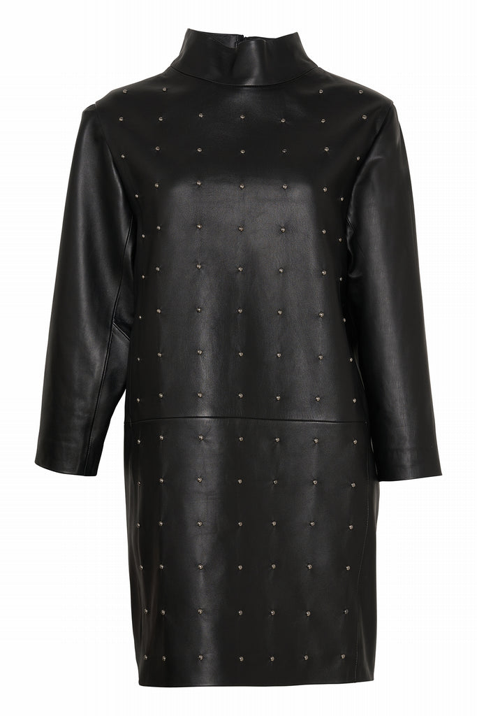 ROBE EN CUIR MANCHES LONGUES - SWINDON WAXY NOIR