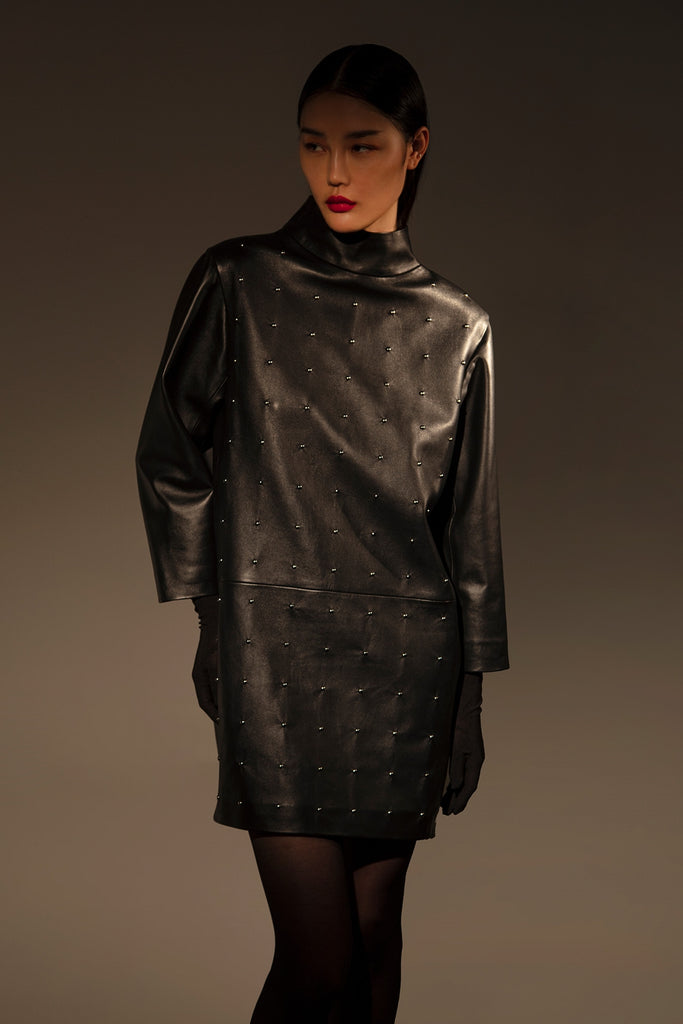 ROBE EN CUIR MANCHES LONGUES - SWINDON WAXY NOIR