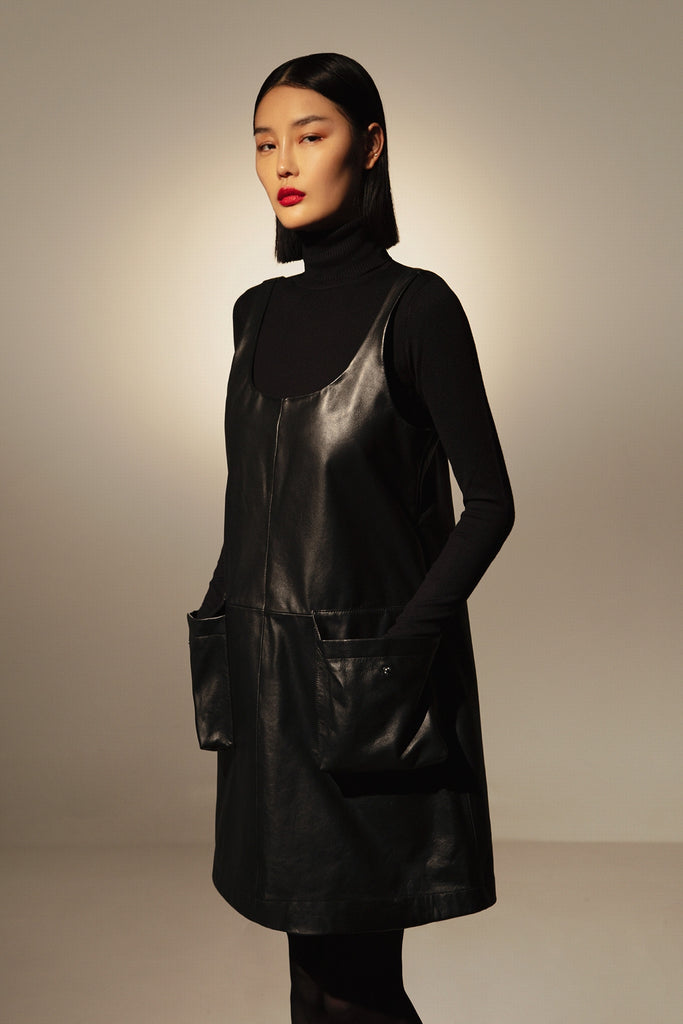 ROBE EN CUIR SANS MANCHE - PRESTON NOIR