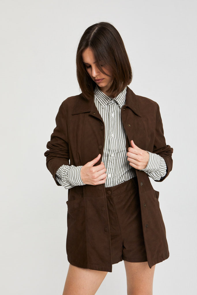 SHORT EN DAIM CÔTELÉ - RAINY VEL NOISETTE