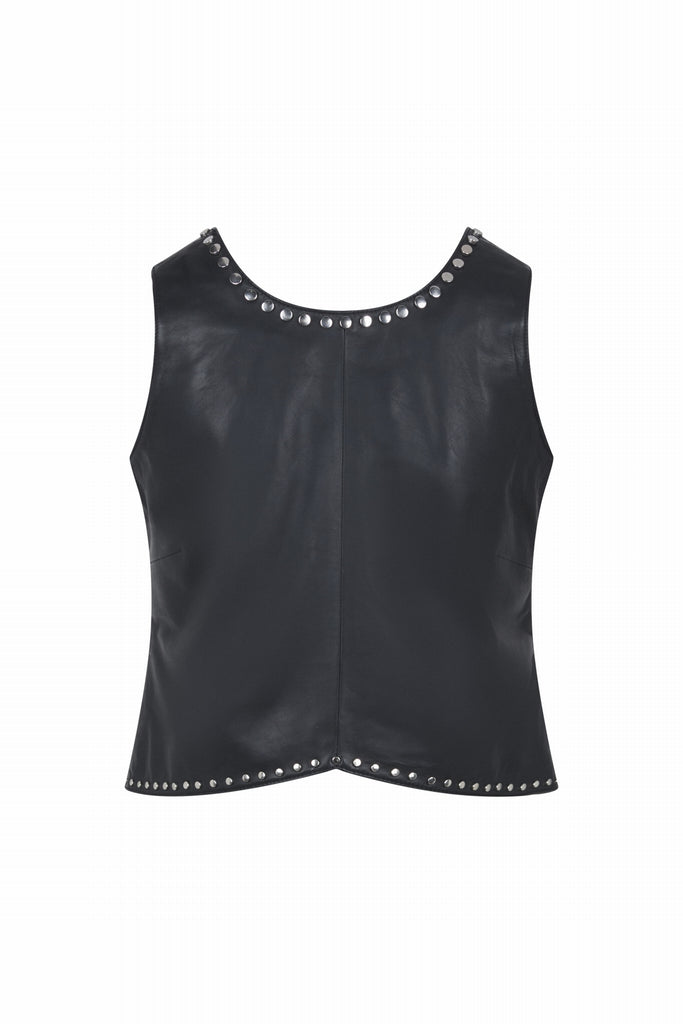 TOP EN CUIR CLOUTÉ - AMOS NOIR