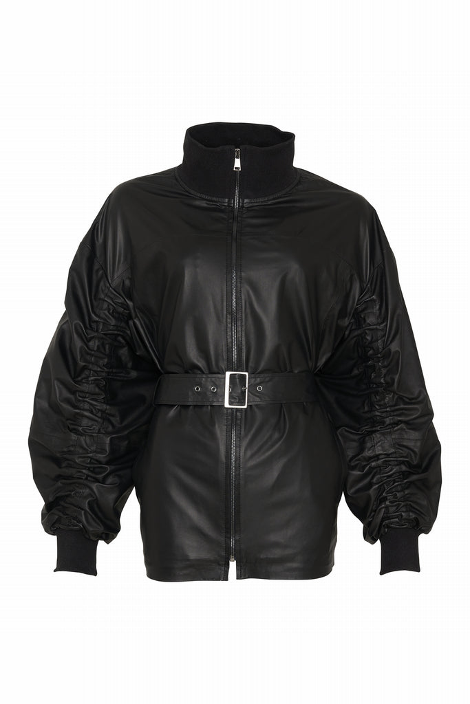 VESTE 3/4 EN CUIR FIN PLONGE - SHEFIELD PLUM NOIR