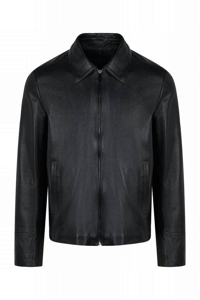 VESTE CUIR AVEC COL CHEMISE - RICHELIEU WAXY NOIR