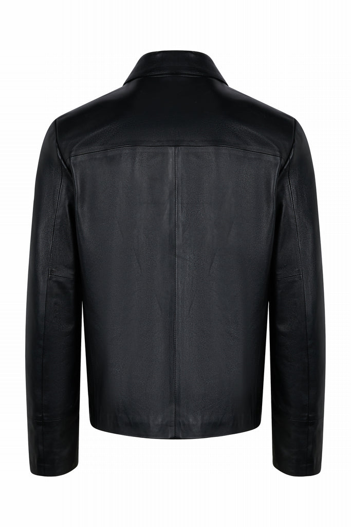 VESTE CUIR AVEC COL CHEMISE - RICHELIEU WAXY NOIR