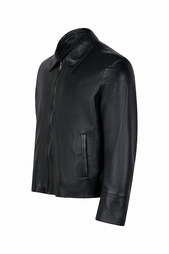 VESTE CUIR AVEC COL CHEMISE - RICHELIEU WAXY NOIR