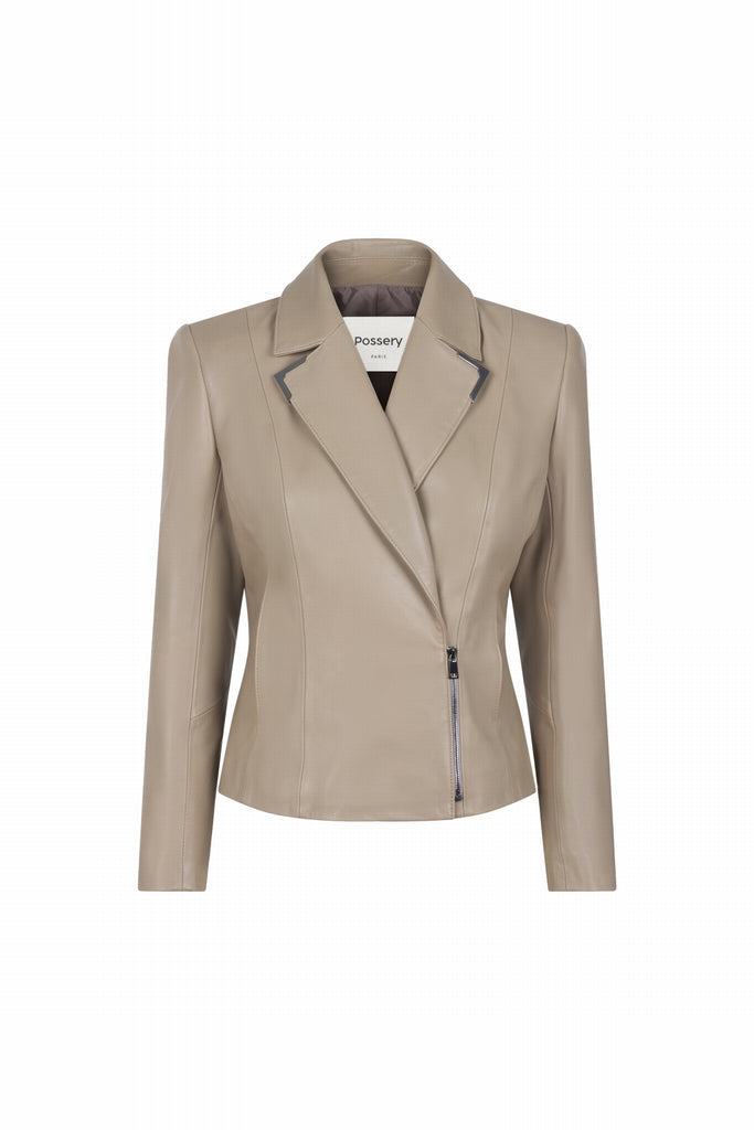 VESTE EN CUIR AVEC ZIP LATÉRAL - YONGE WAXY SABLE