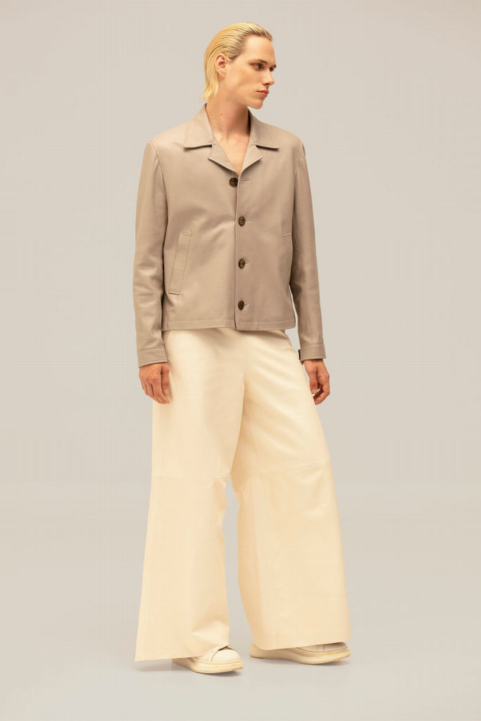 VESTE EN CUIR BOUTONNÉE M/L - TOLEDO WAXY GREIGE