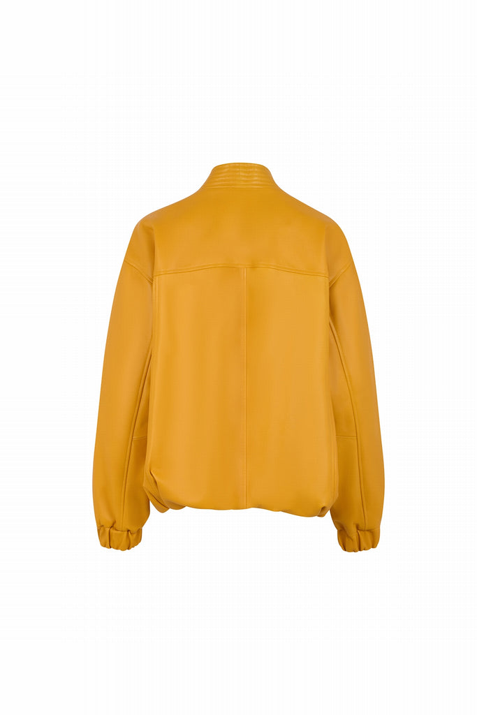 VESTE EN CUIR COURTE KIMONÓ - BOLONIA WAXY TOURNESOL