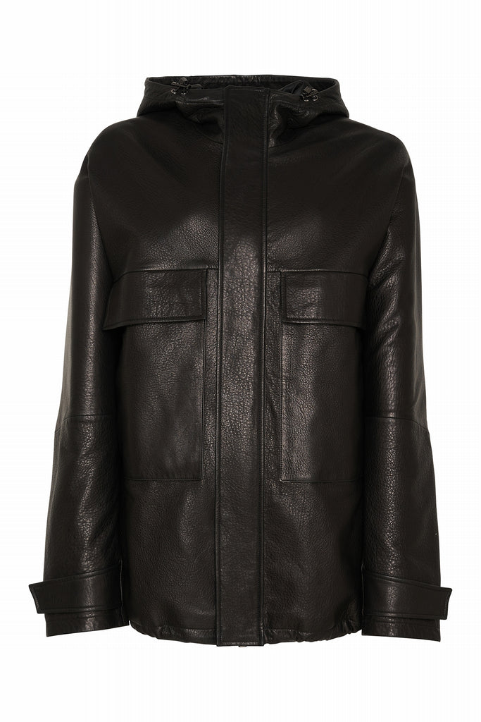 VESTE EN CUIR GRAINE OVERSIZE - STIRLING NOIR