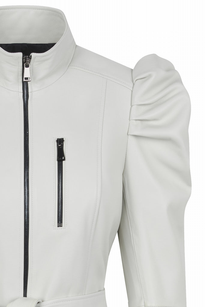 VESTE EN CUIR MANCHES BALLON - SHELTON WAXY BLANC